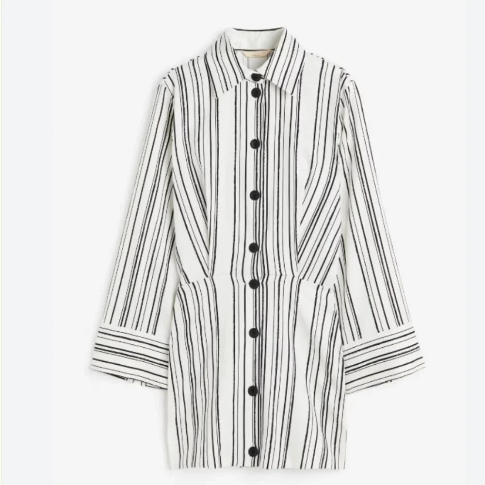 NWT H&M Linen-Blend Shirt Dress Striped